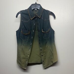 Studded Ombre Sleeveless Faux Denim Sleeveless Shirt SIZE S